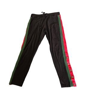 Plush Black Jogger Pants Womens S Green Red Stripe Side Snap Lounge
